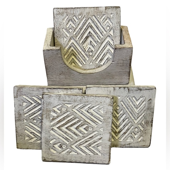 Set of 4 Carved Coasters - Picture 3 of 4